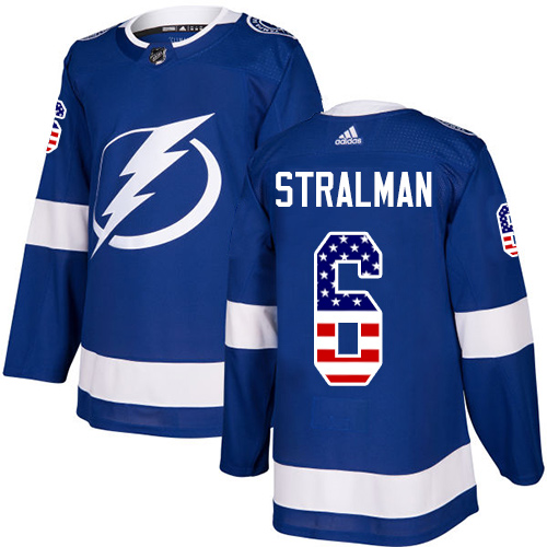Adidas Lightning #6 Anton Stralman Blue Home Authentic USA Flag Stitched NHL Jersey - Click Image to Close